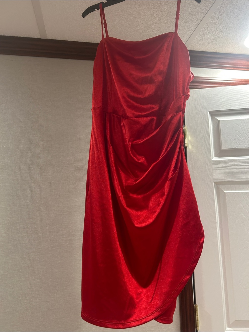 Emerald Sundae Red Satin Mini Dress with Cowl Neck